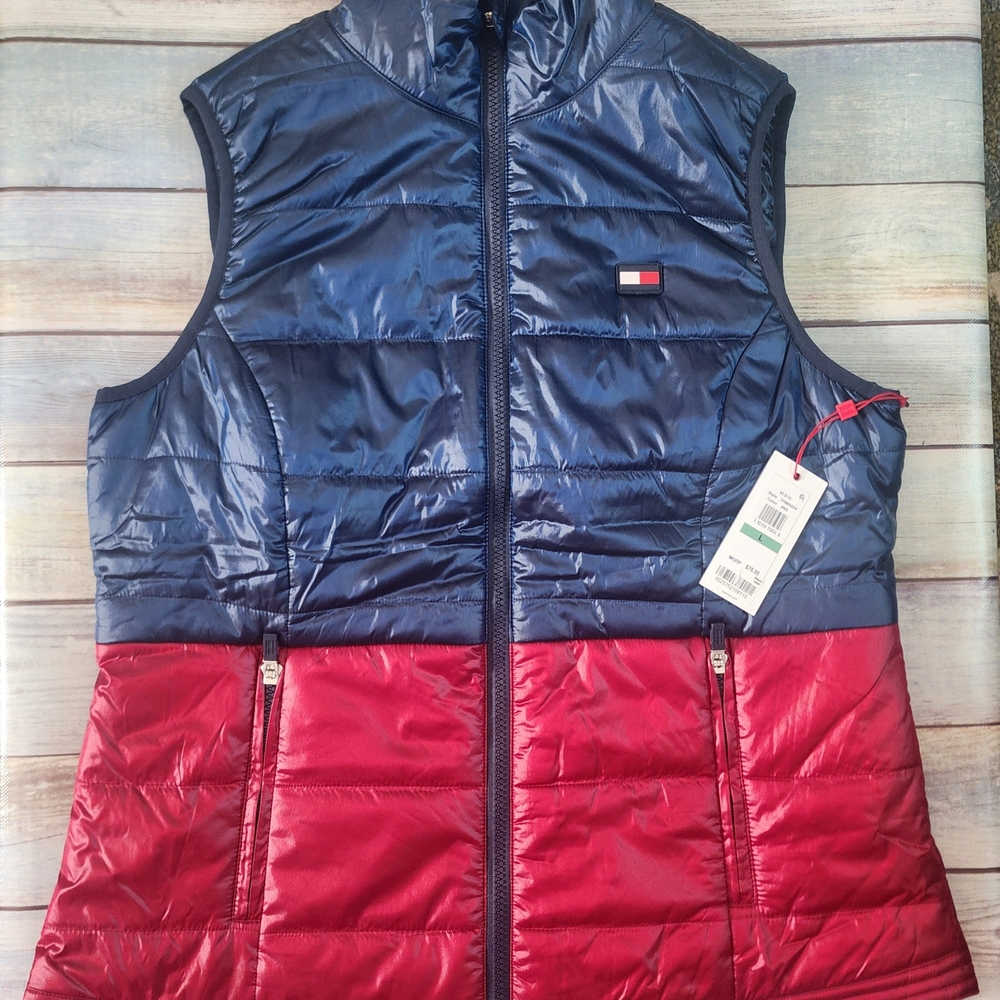 NWT Tommy Hilfiger Women's Blue and Red Puffer Vest